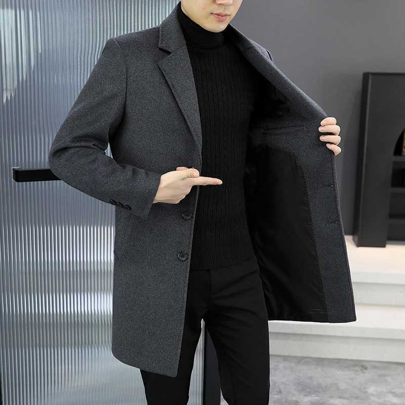 Top Mens Mid-Length Woolen Coats Business Casual Warm Wool Windbreaker Jackets 2025 Autumn Winter Solid Color Overcoat ClothingT251125