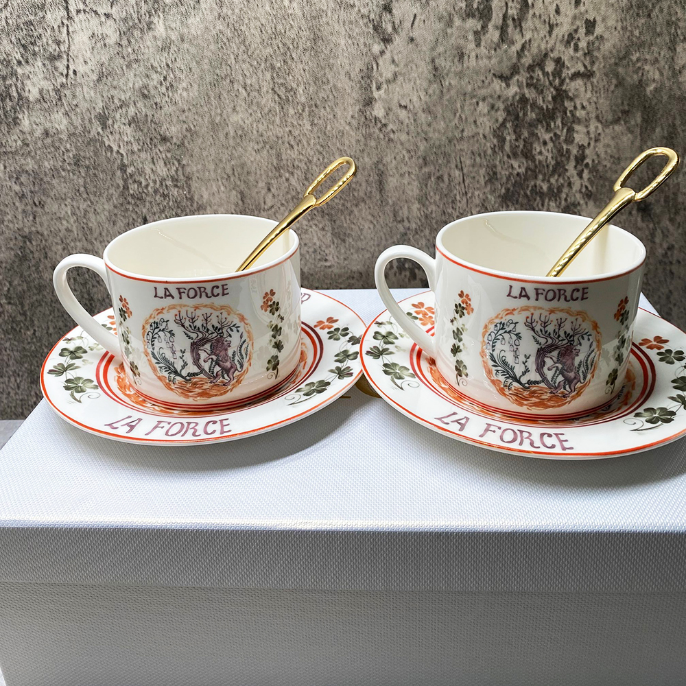 Luxury Handmade Ceramic Coffee Cup Duo - Antique Porcelain Saucers - Classic Tea Set
