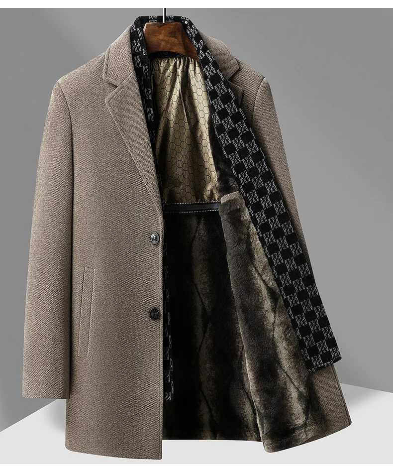 New Winter Men Business Casual Fleece Warm Trench Coats British Style Overcoats Quality Man Thicker Woolen Blends Long JacketsT251125