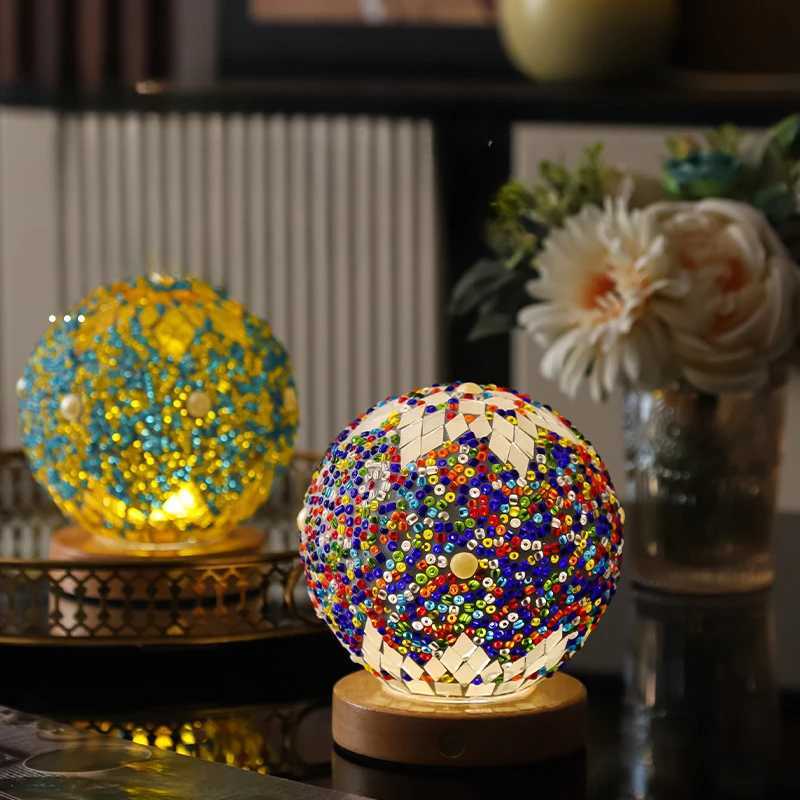 Bohemian LED Desk Lamp USB Button Warm Dimming Stained Glass National Style For Home Bar Bedroom Decor Creative LED Table LampM251125