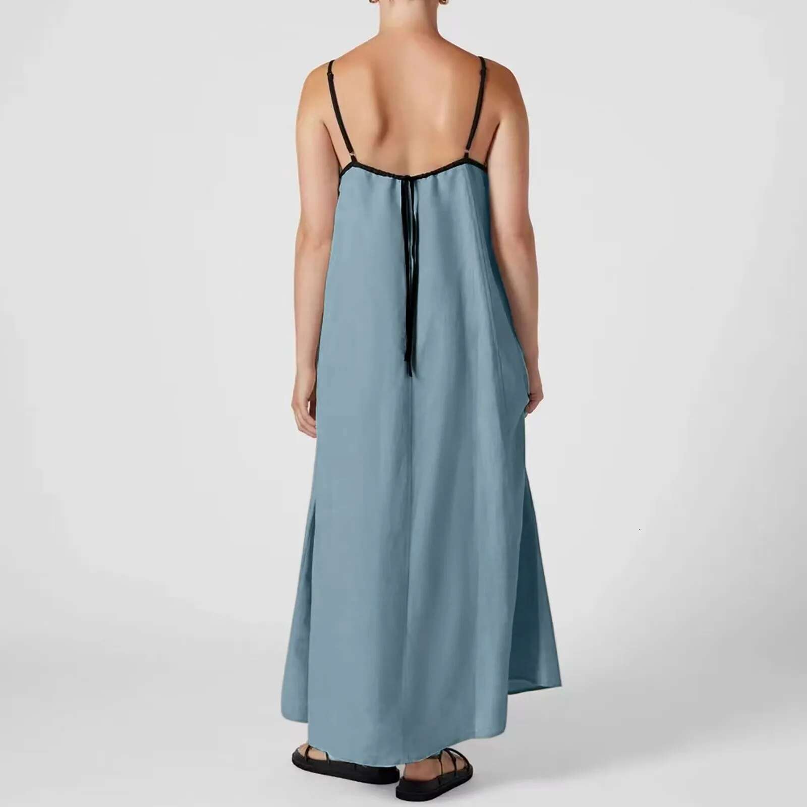 Dongdumaoyi Fashion Contrasting Color Cotton Camisole Dress Spring And Summer Women Simple Loose Ventilate Large Hem Vacation Leisure