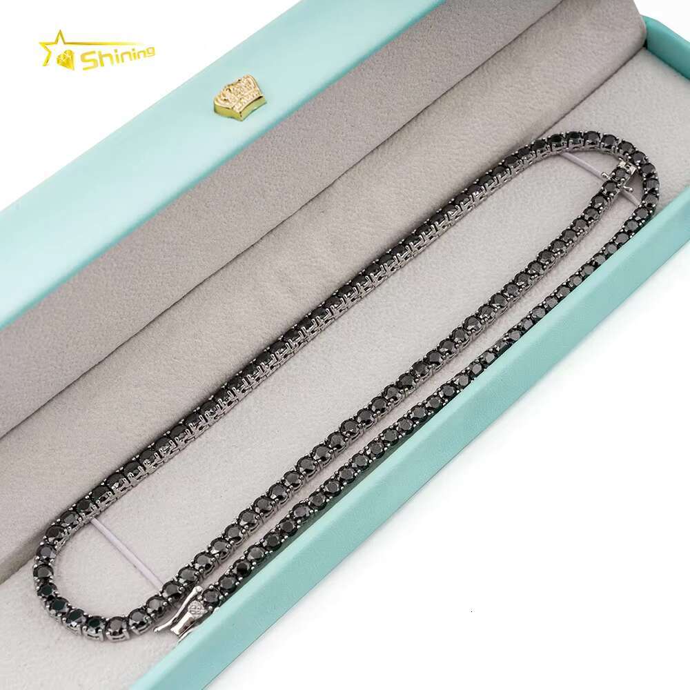 New Fashion Hip Hop Iced Out Men Necklace S925 Sterling Silver 3MM 4MM Black Colored Moissanite Tennis Chain