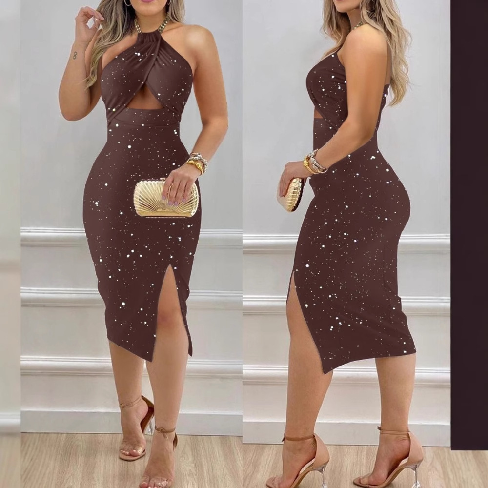 2024 Summer Fashion Hanging Neck Hollow Bag Hip Sexy Dress Womens Wear