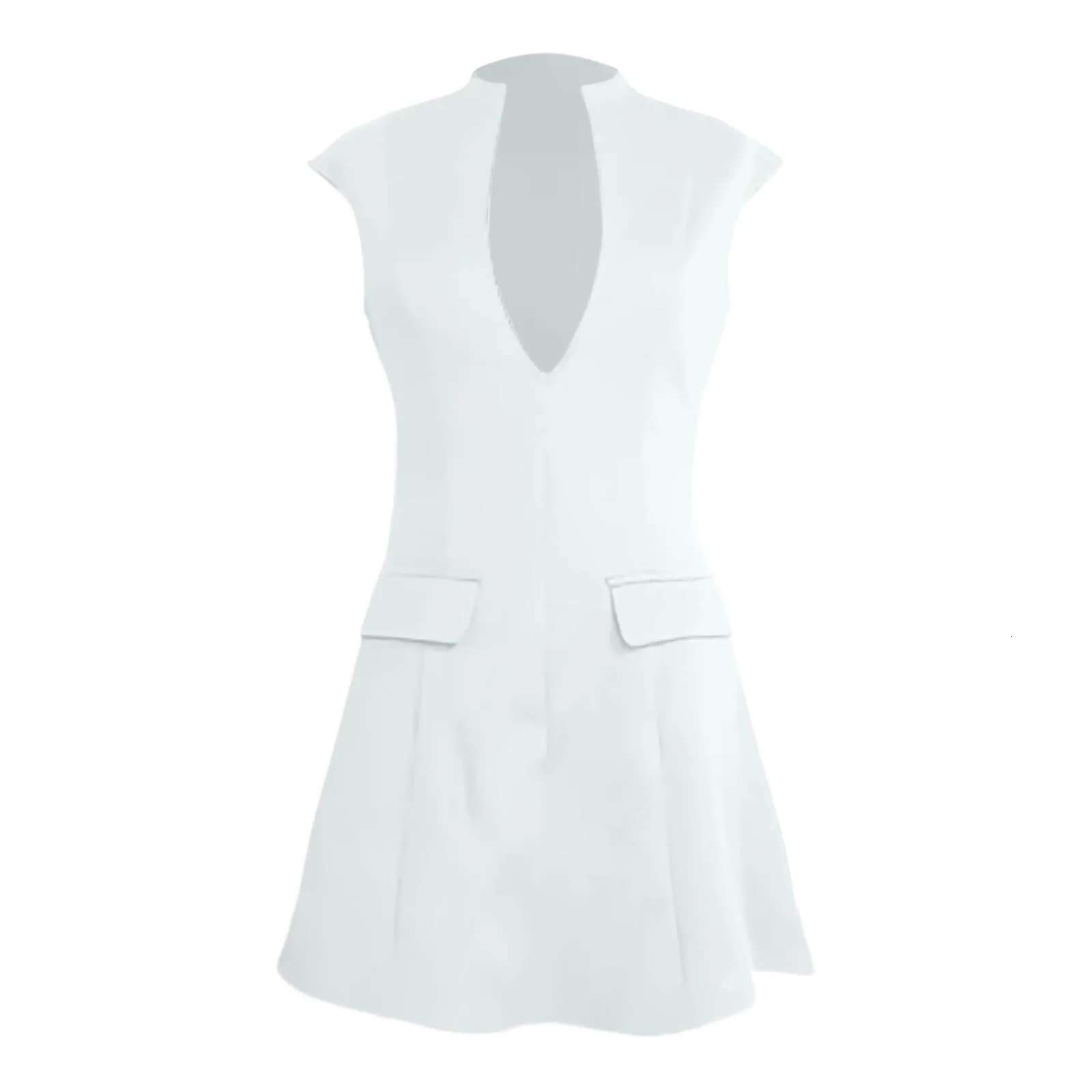 Dongdumaoyi Sexy Deep V Neck White Dress Women S Y K Sleeveless Tie Waist Suit Mini Nightclub Lady Large Swing Chic Short