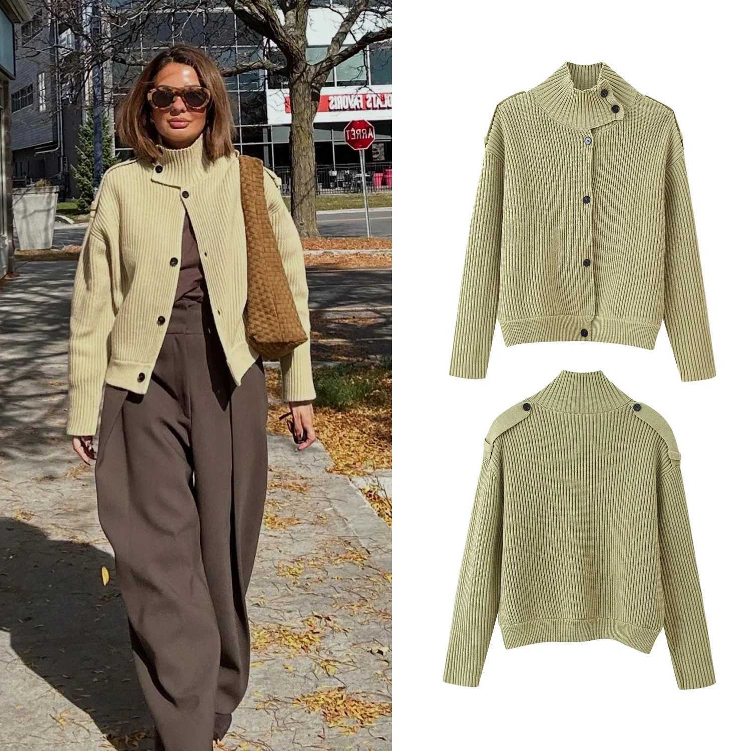 Womens Knitted Cardigan Stand Collar Full Sleeve Single Breasted Coat Female Cardigan Autumn Winter Fashion Chic Lady OutwearsT251125