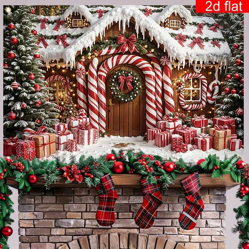 VIKAMA Christmas Cottage Tapestry Family Gathering Christmas Party Home Living Room Wall Hanging Holiday Room DecorM251125