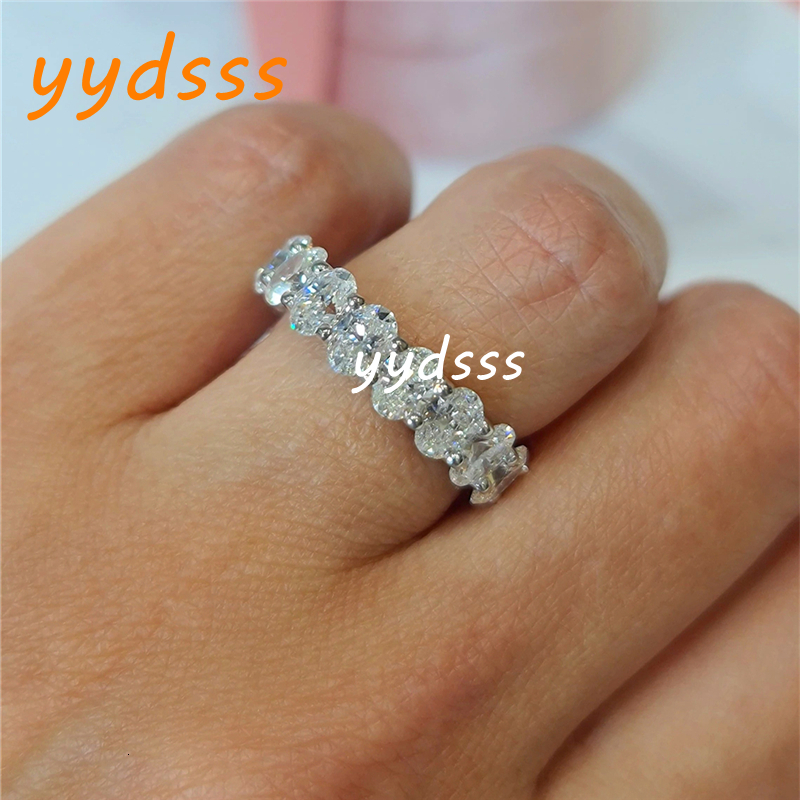 Jewelry Oval Eternity Wedding Ring 3.8*5.3mm Full Eternity Wedding Band Oval Cut Stackable Real Gold Womens Anniversary Ring