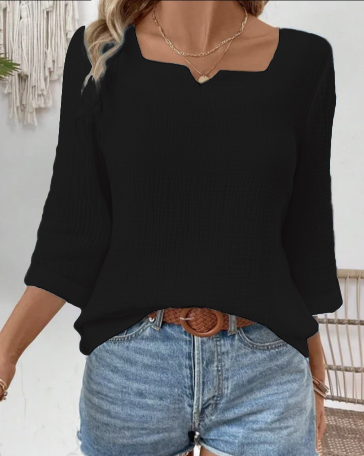 2024 autumn simple solid color long sleeved V-neck womens shirt womens clothing