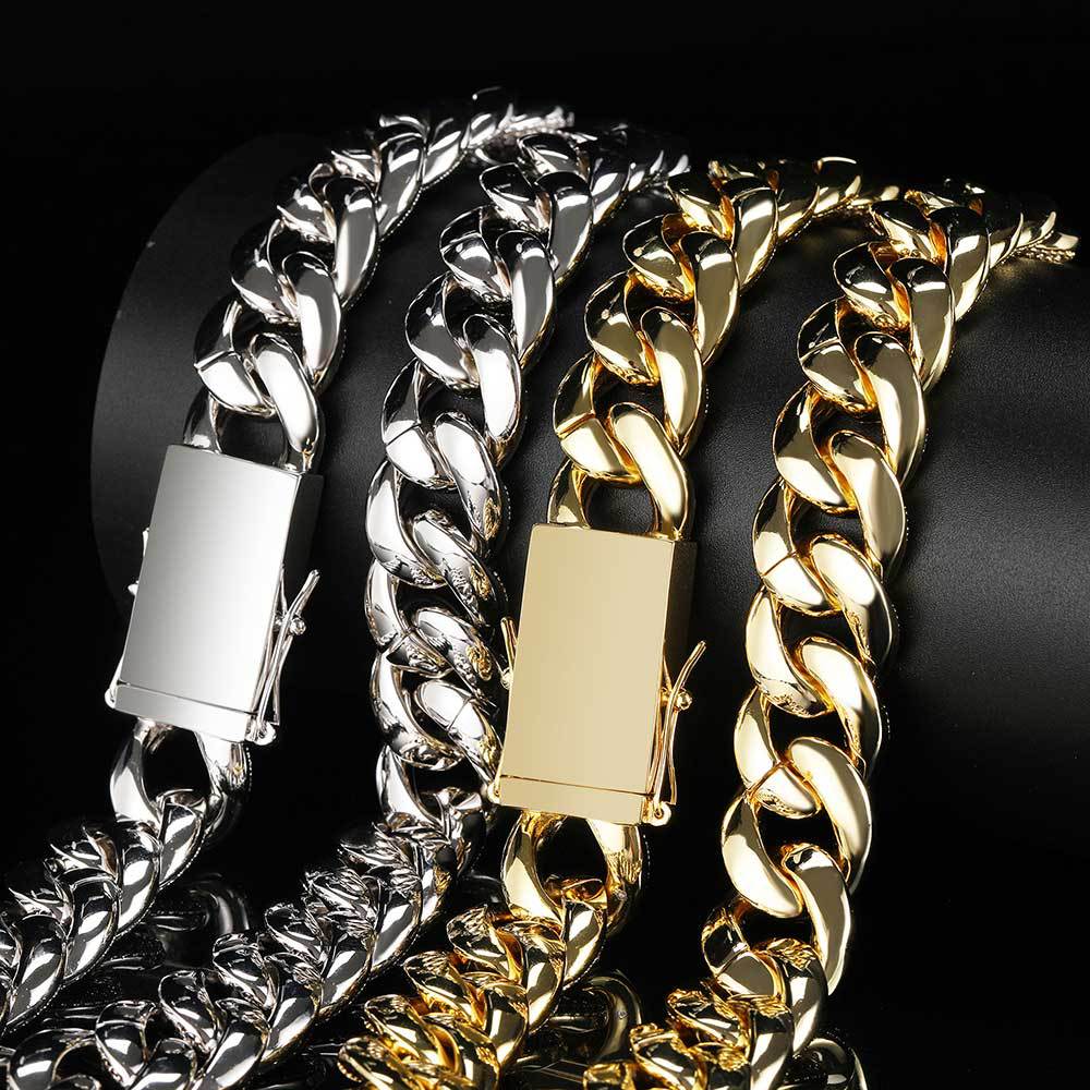 Luxury jewelry 18mm three-row zircon Cuba chain 16in-24in hip-hop necklace, high-quality hip-hop men's 7in-9in bracelet.