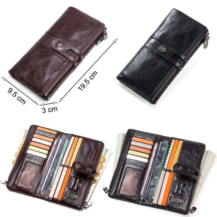 CONTACT'S Men Clutch Genuine Leather Long Wallet Hasp Card Holder Vintage Male Zipper Coin Purse Money Bag Portemonnee