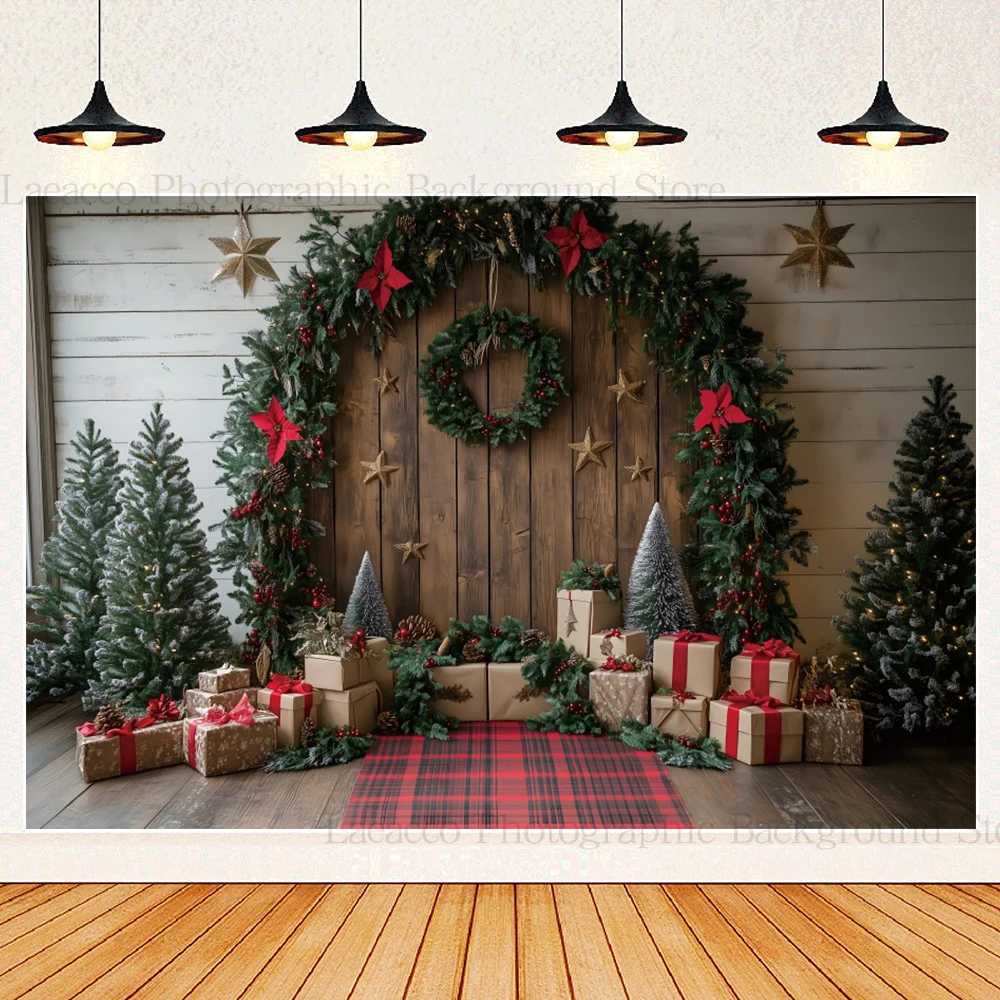 Merry Christmas Wreath Winter Holiday Photography Background Santa Claus Family Christmas Eve Party Decorative Photo BackdropM251125