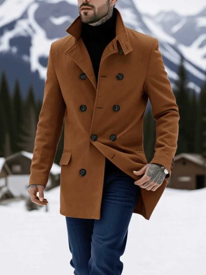 Double-Breasted Mens Wool Car Coat Winter-Ready Insulation Adaptable for Professional and Leisure EnvironmentsT251125