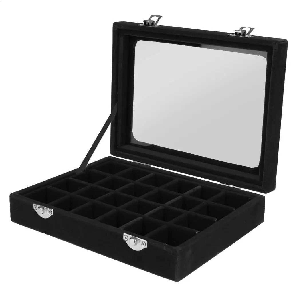 Wooden Velvet Jewelry Necklace Ring Storage Box Case Organizer Gift Jewelry box 24 Sections Large Capacity Jewelry Showcase Case 250424
