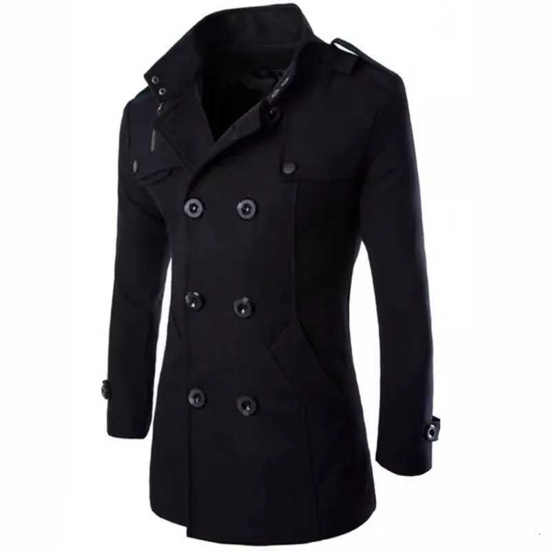 New Mens Woolen Coat Slim-fitting Medium and Long Woolen Trench Coat MenT251125