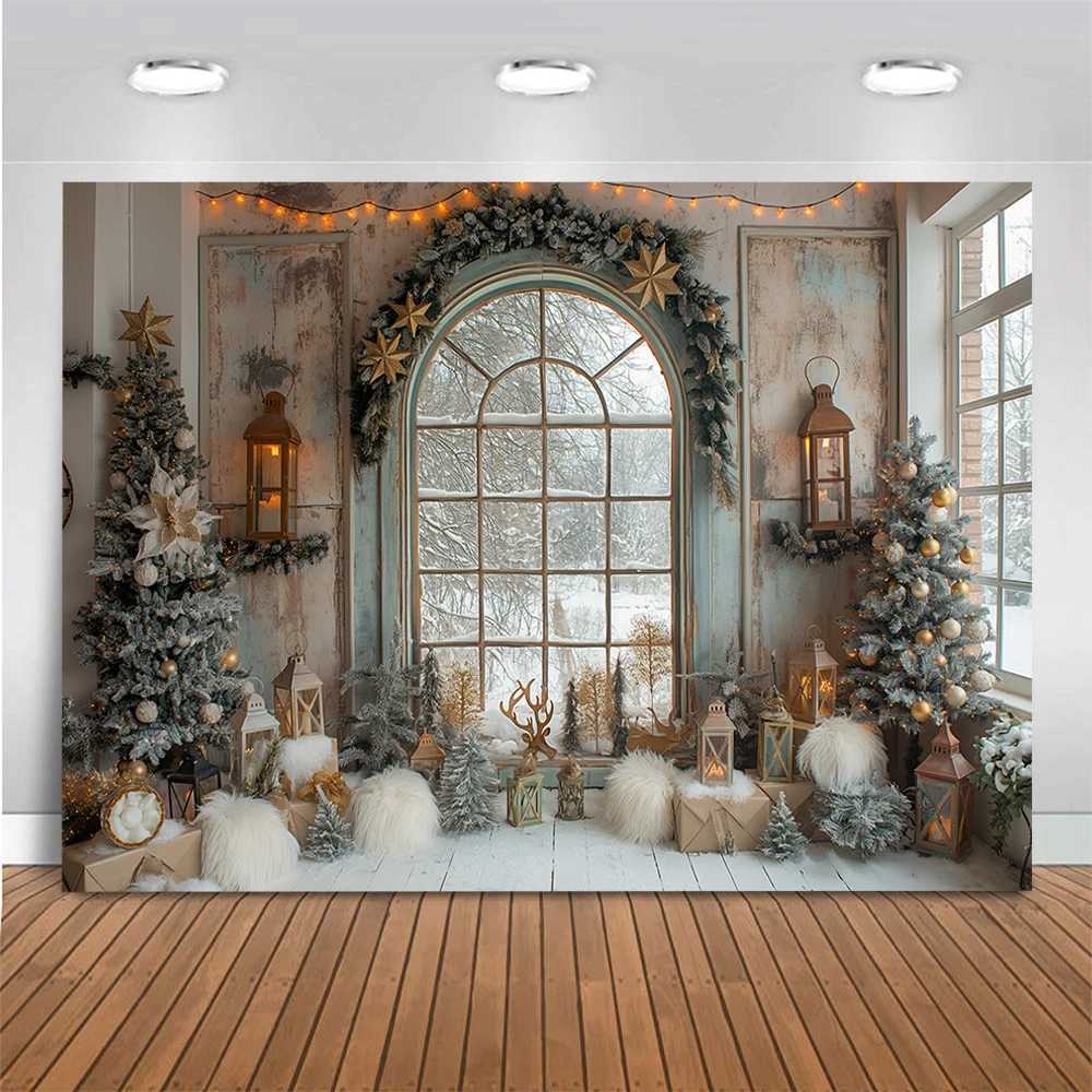 Christmas Room Photo Backdrop Winter Snow Forest Window Photography Backdrop Children Birthday Kids Portrait Photo Studio PropsM251125