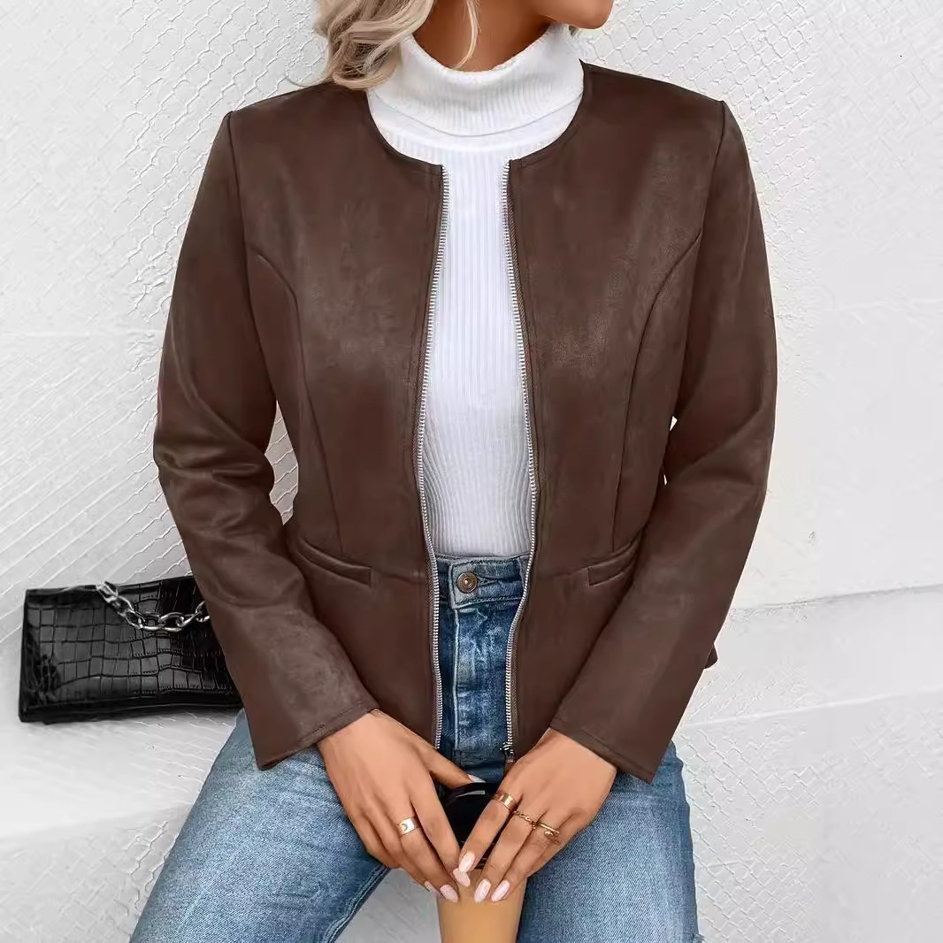 2024 autumn and winter slim fit and slimming temperament commuting zipper long sleeved jacket for women