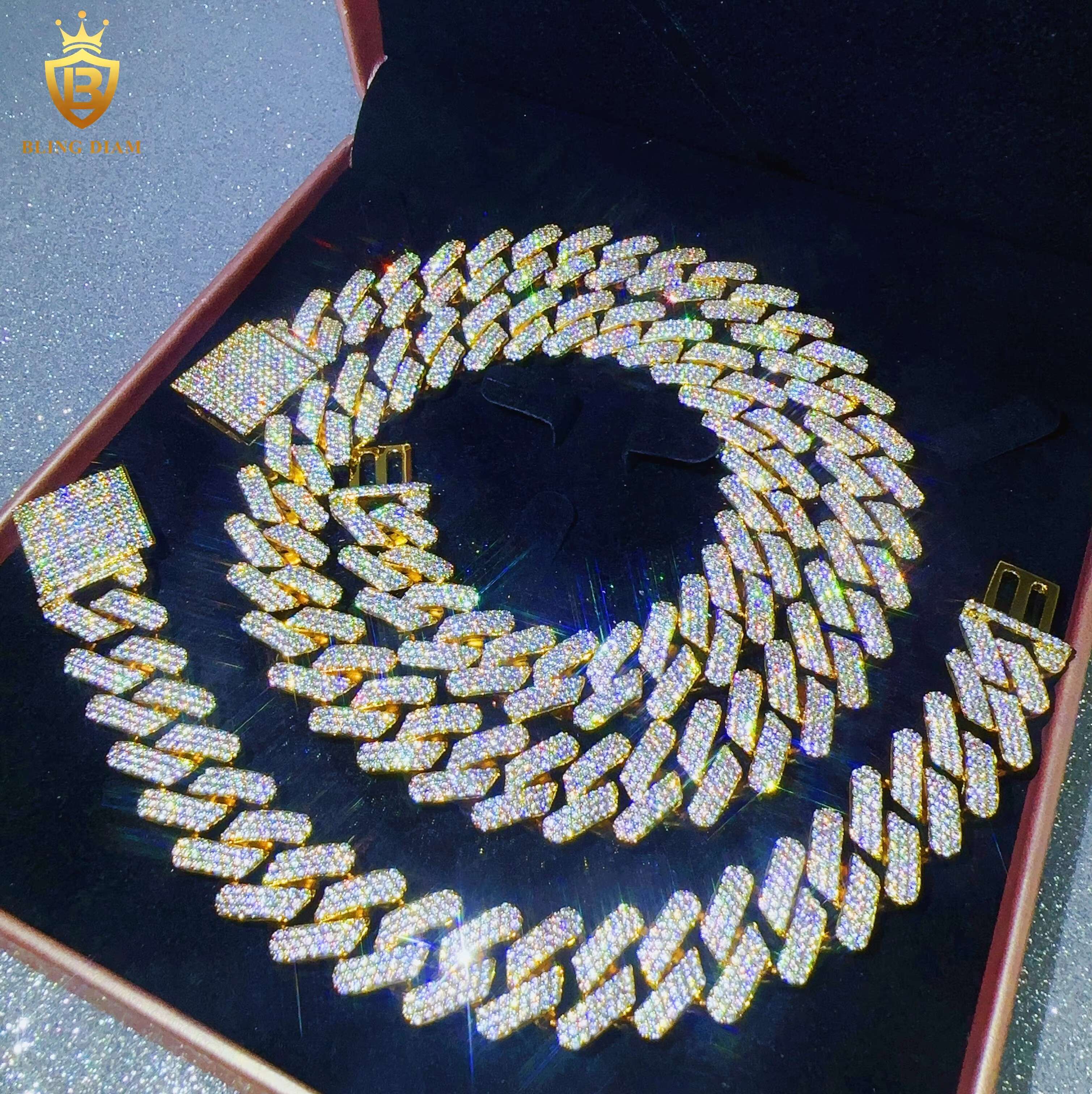 Iced Out Jewelry 19mm Hip Hop Chain 3 Rows 5A+ Moissanite Diamond Mens Necklace Fashion Cuban Link Chain