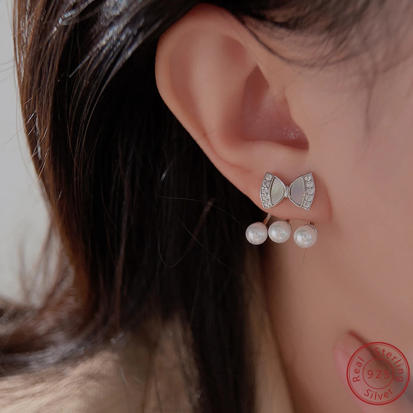 product 100% 925 sterling silver bow hanging pearl earrings fashion version earrings style party women 250422