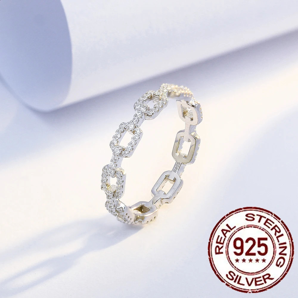 CWWZircons 925 Sterling Silver Trendy Cuban Link Chain Finger Rings for Women White CZ Fine Party Accessories Jewelry Gift SR011 250425