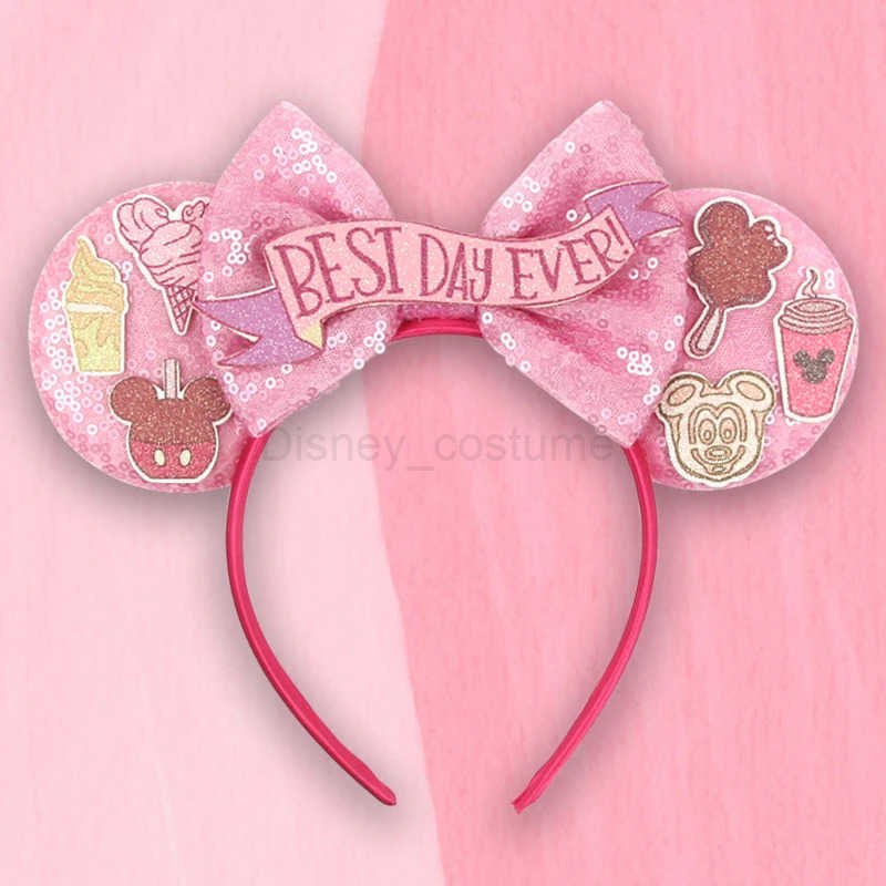 Disney 2024 Disney Journey Mickey Girls Ear Headbands Glitter Castle Bow Hair Cartoon Role Playing Hair Accessories Childrens Party X250425