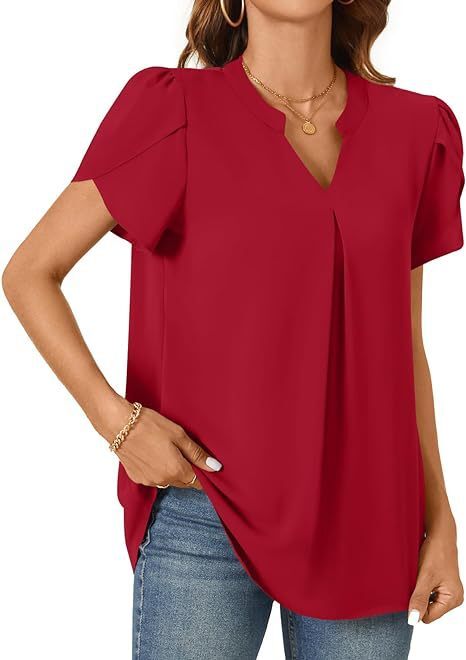 2024 summer simple and fashionable V-neck petal sleeve shirt for women