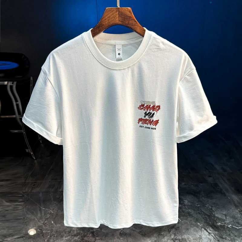 New loose and trendy short sleeved mens T-shirt for summer 2025 fashionable street printed casual round neck top W250425