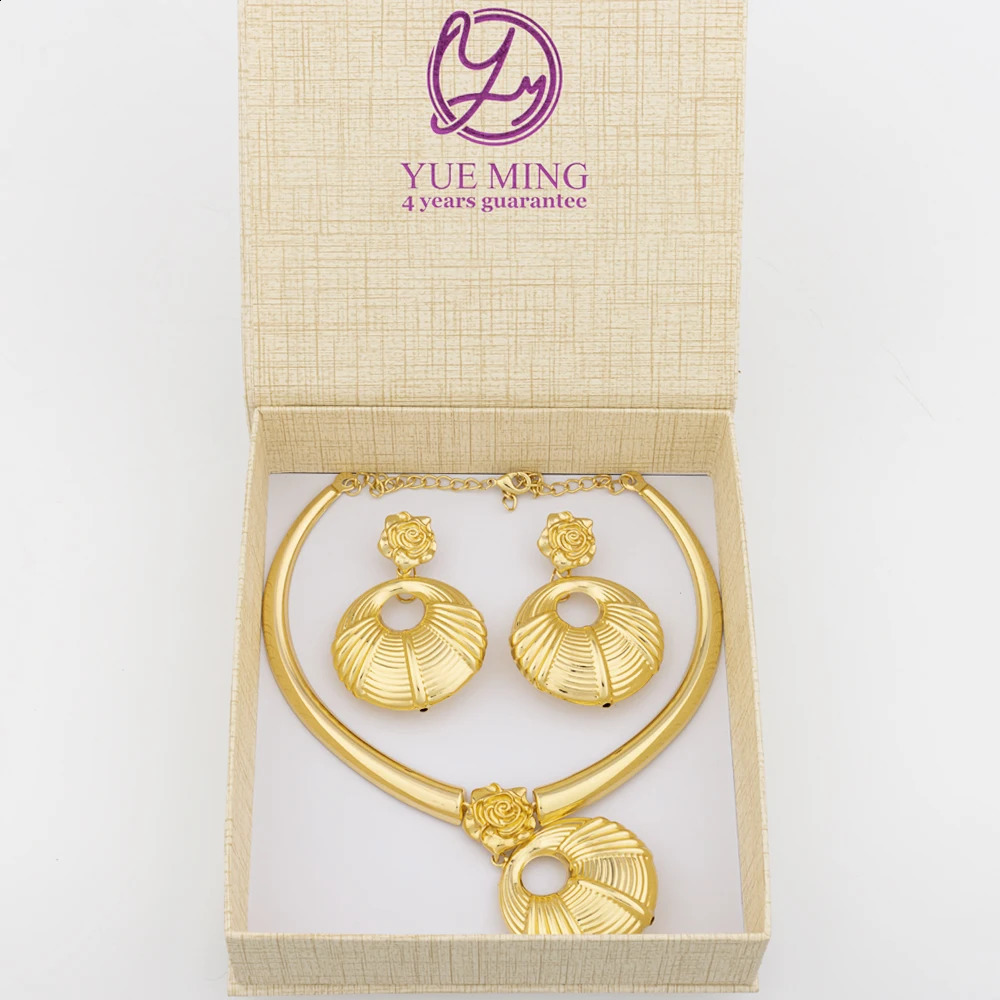 African 18k Gold Plated Jewelry Set for Women Hoop Earrings and Pendant Set Italian Gold Color Weddings Bangle Ring Jewellery 250417