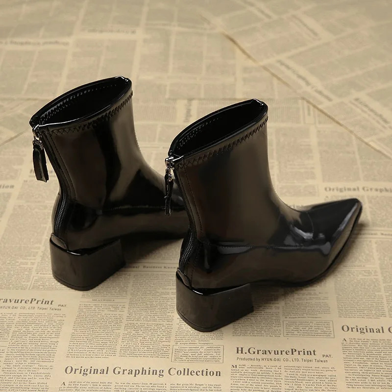 Autumn Patent Leather Women Ankle Boots Thick Heels Ladies Shoes Fashion Pointed Toe Comfortable Short Botas De Mujer 251121 - view 6