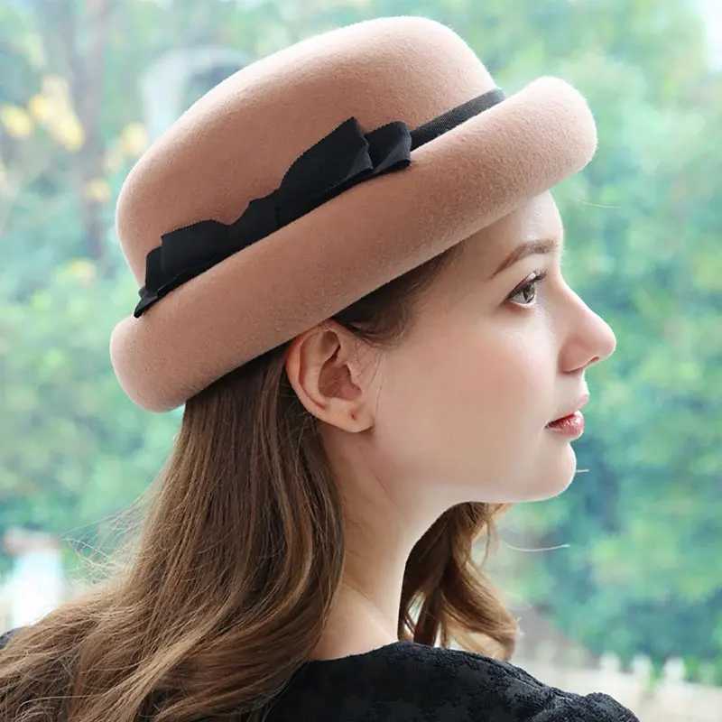 Fashion Women 100 Wool Beret Hat With Bow Fall Winter Fascinator Weddings Church Felt Top Hat Fedora Hat French Elegant Beret J251125