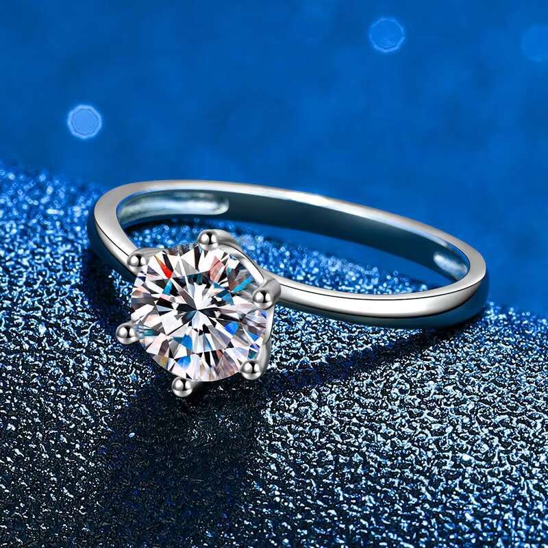 Gra Certificate VVS Classic 1CT Round Shape Gemstone Moissanite Rings for Women Engagement Wedding 925 Sterling Silver Rings