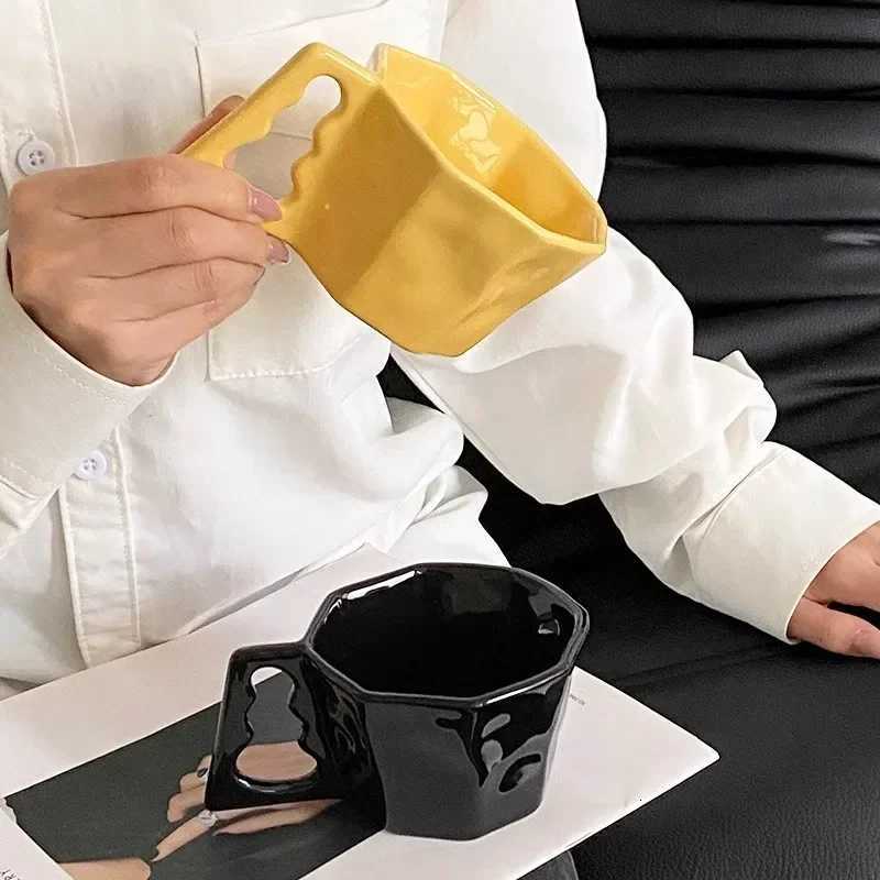 Simple Ink Octagonal MugCreative Ceramic Coffee MugScandinavian Style Home CupDesktop DecorationLatte Art Cup Y251125