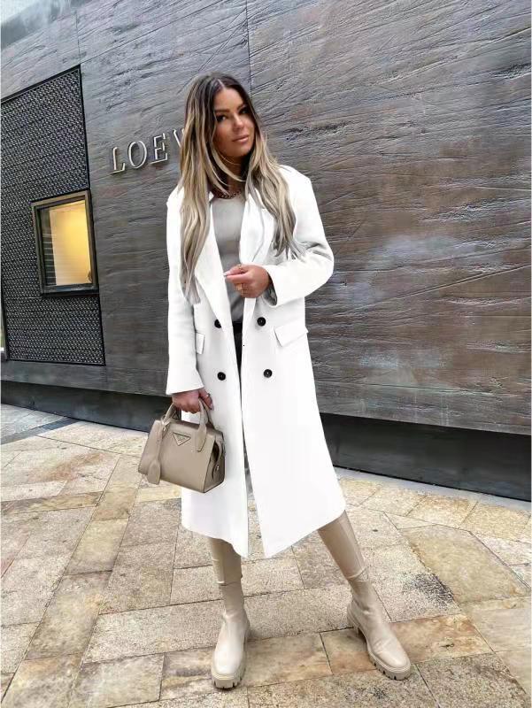 Autumn and winter 2021 long sleeved suit collar double breasted Nizi coat overcoat female