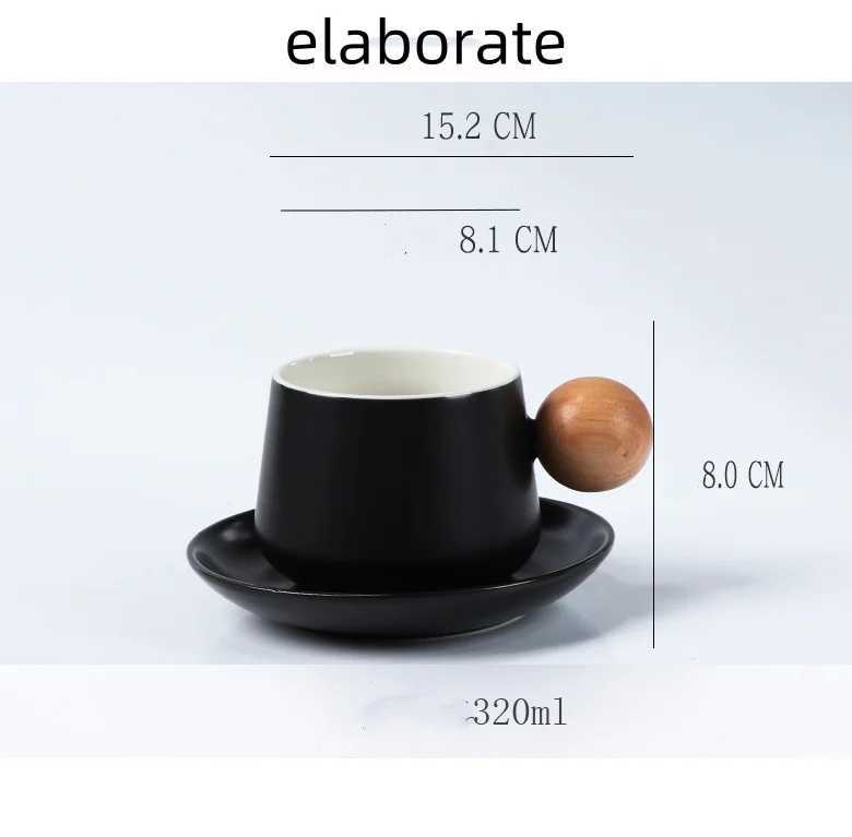 Home Coffee Cup and Saucer Set Expensive Mug Gift Ceramic Vintage Tea Set Wooden Handle ic Mug Solid Color Ceramic Teacup Y251125