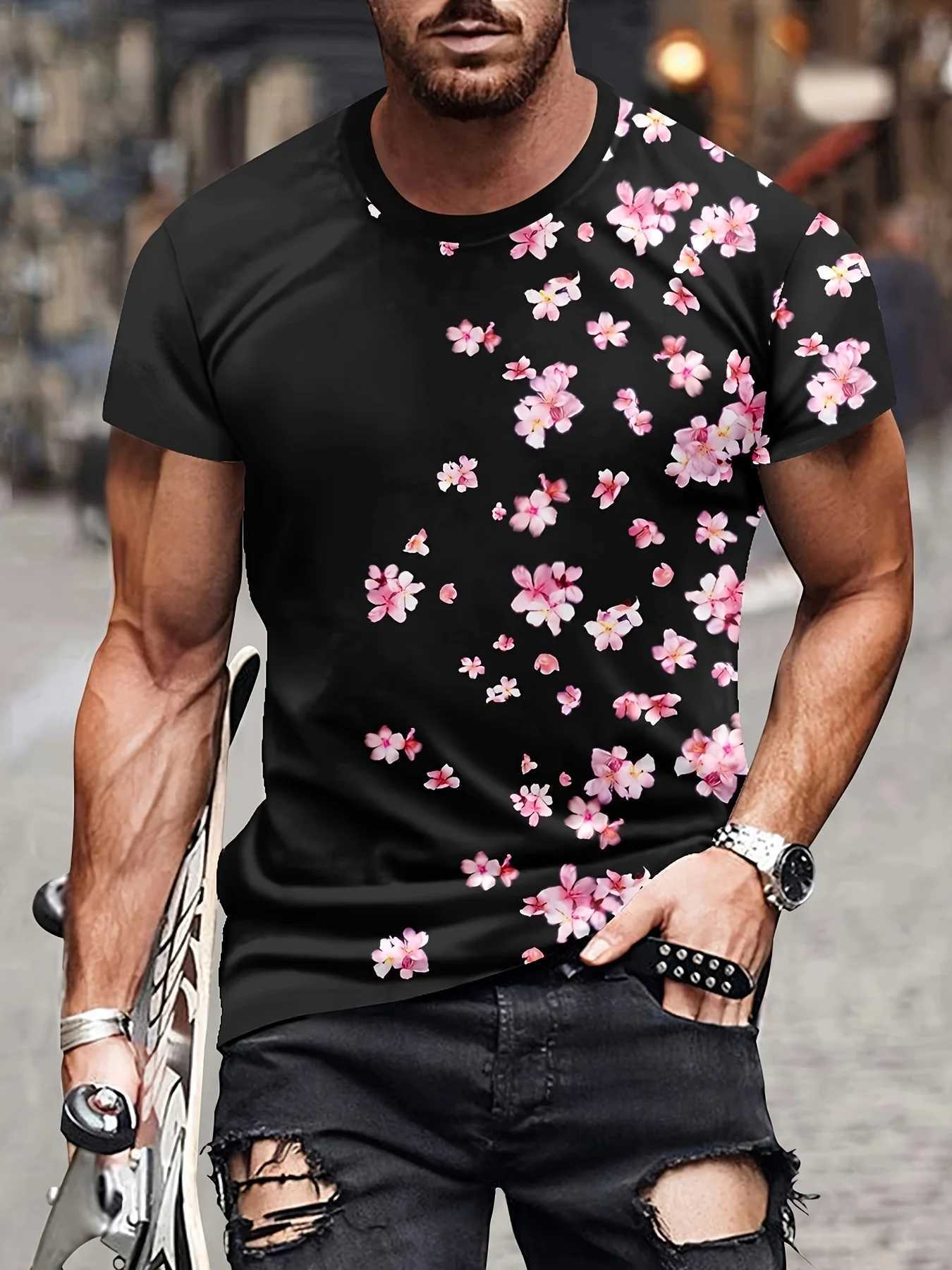 Fashionable contrasting colors celebrity graphic patterns crew collar and short sleeved T-shirt casual trendy top for men summer daily top W250425