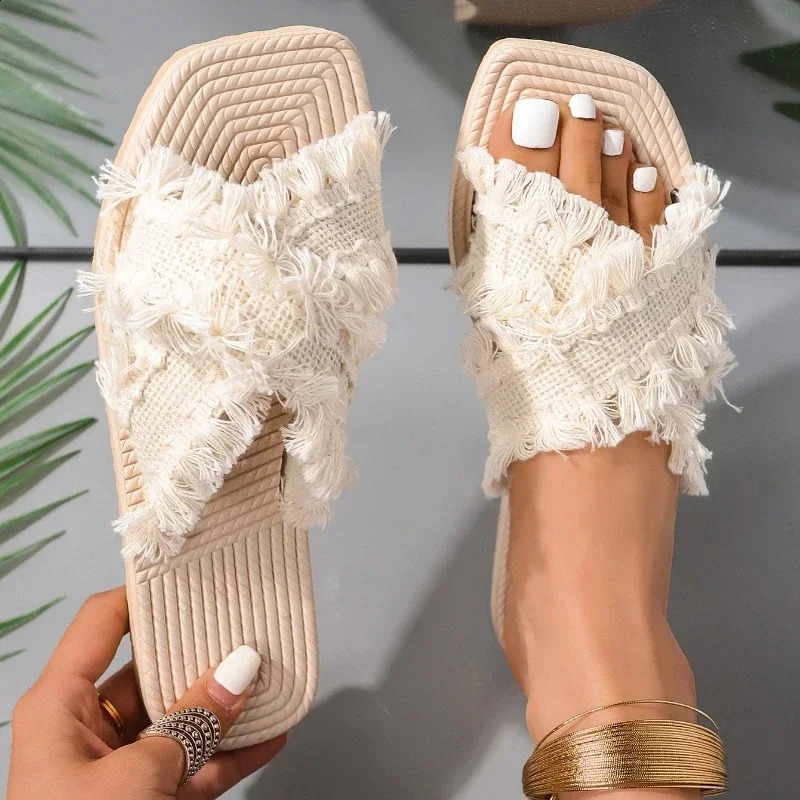 Bohemian Resort Slippers 36-43 Womens Summer Comfort Beach Sandals Cross Tassel Sandals slippers women sandals slipper 250421