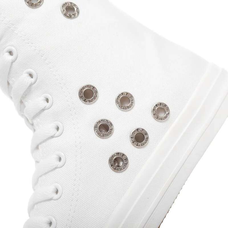Spring and summer new medium-sized color lace-up side zipper breathable hole canvas casual flat large size women's shoes