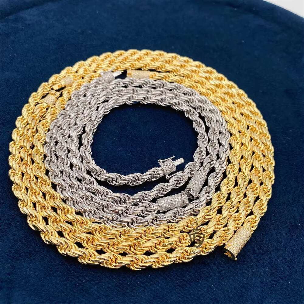 Hot Selling Iced Out Moissanite Clasp 6mm Rope Necklace Solid 925 Silver Rope Chain for Pendant