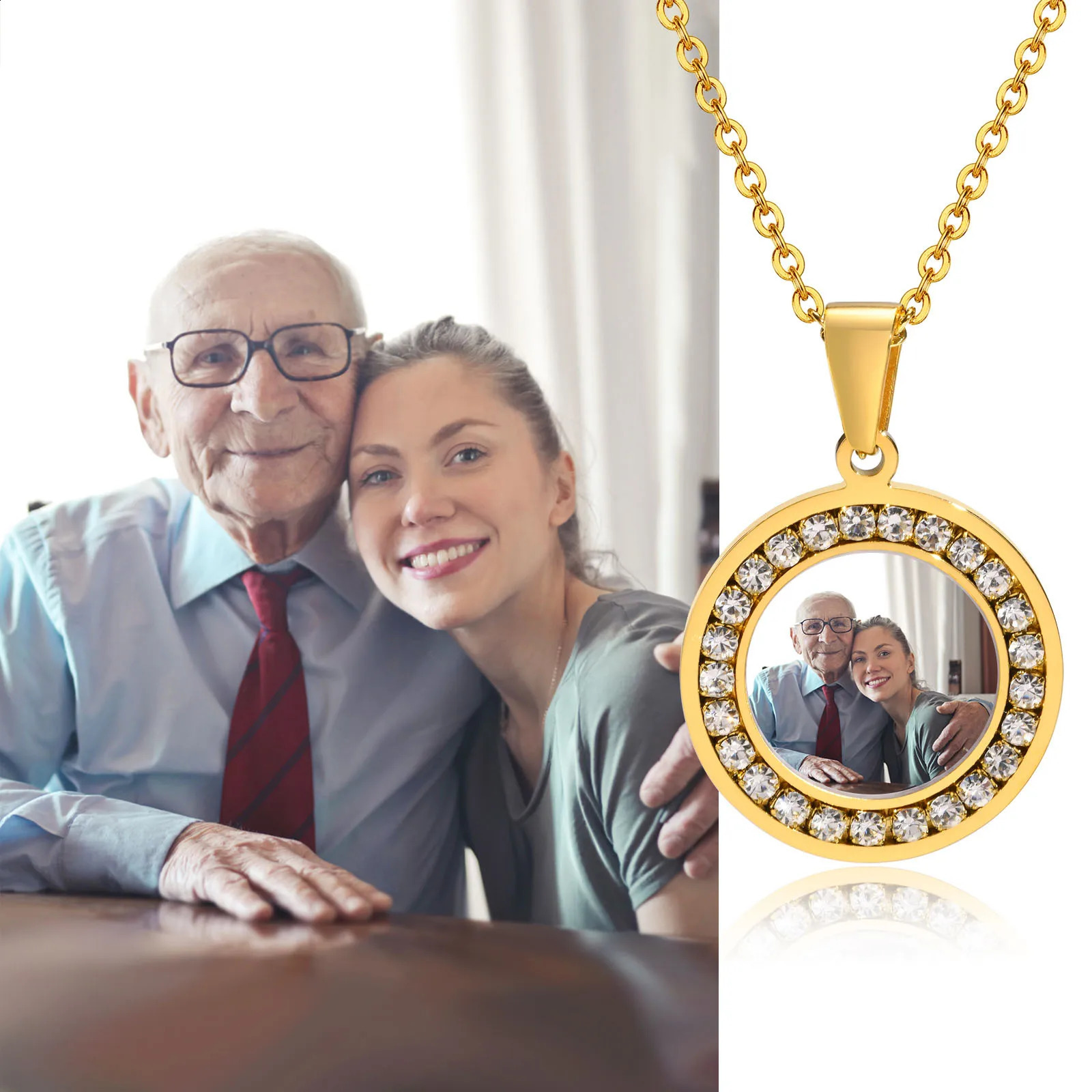 Personalize Engrave Name Round Free Customizable Po of Family Necklaces Picture Words Date Pendant Keepsake Gifts Collar 250425