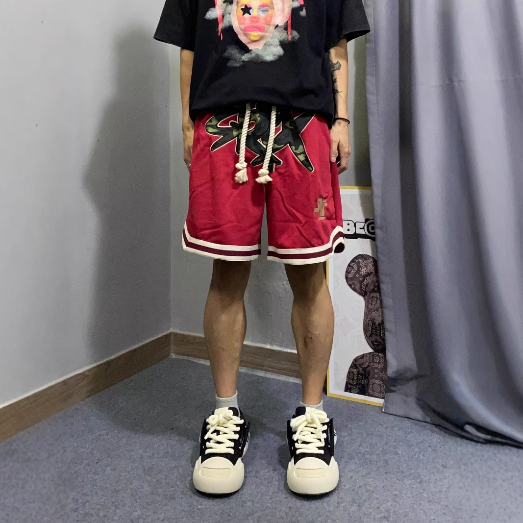 American embroidered sports shorts men's summer thin ins trendy high street five quarter casual wide leg basketball pants