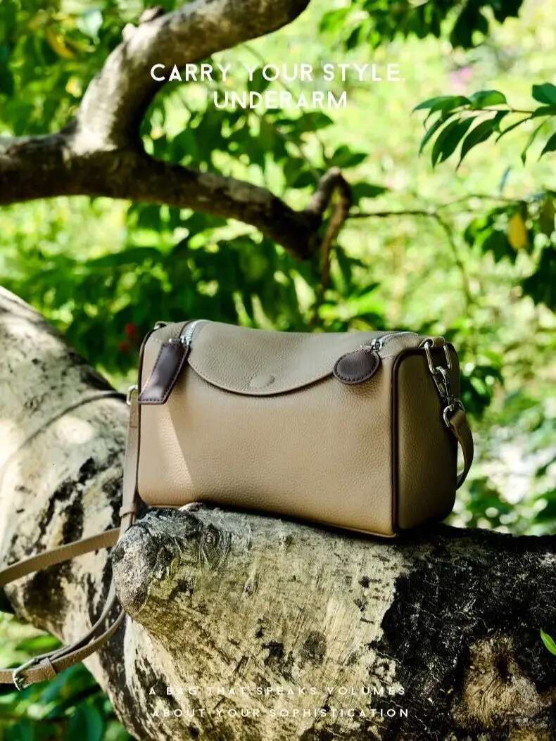 Zency Leather Boston Crossbody Bags For Women Khaki Black Large Capacity Designer Handbag Zipper Closure Shoulder For Commute