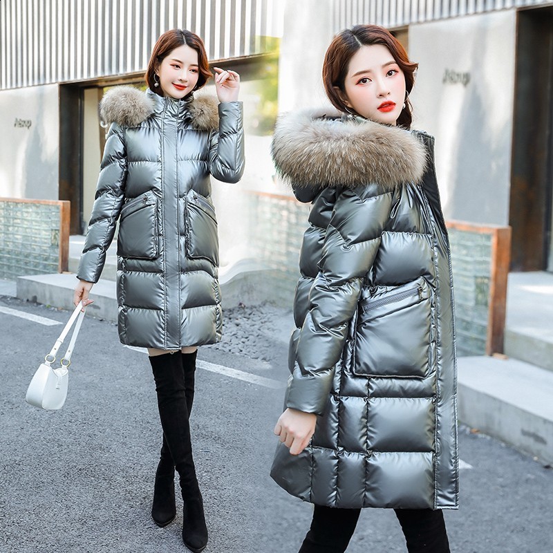 Withdrawal item Bright and unwashed down jacket for women medium to long 2024 winter hooded white duck down thick coat 201110