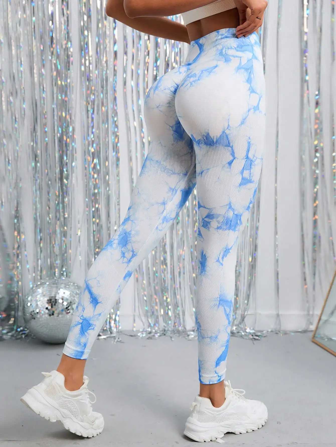 Tie dye yoga pants exercise legs high waist hip lifting push ups womens tight fitting fitness exercise gym legsC250425