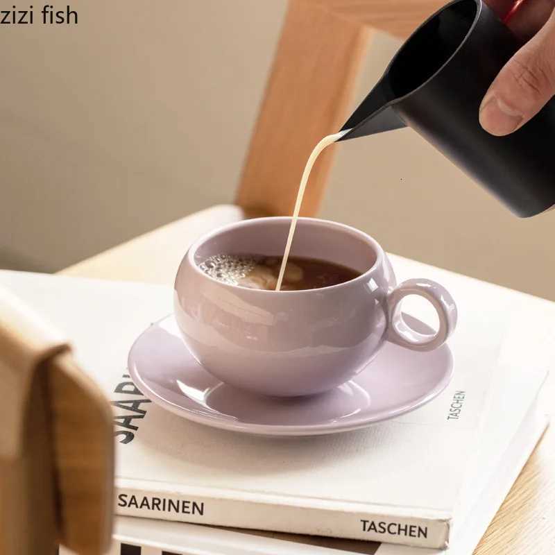 Ceramic Mug with Plate Creative Solid Color Coffee Mug Set Afternoon Tea Milk Cups Household Breakfast Cup Tea Cup Water Cup Y251125