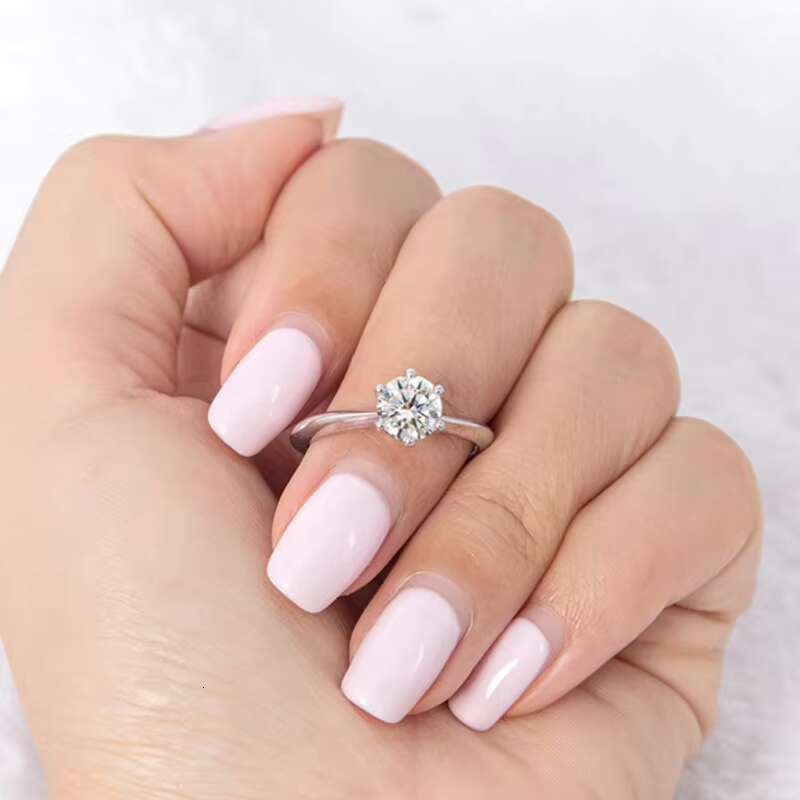 AISMI Classic Style Engagement Ring - Womens Round Cut Silver 925 VVS Moissanite Diamond Wedding Ring (0.5ct 1ct 2ct 3ct)