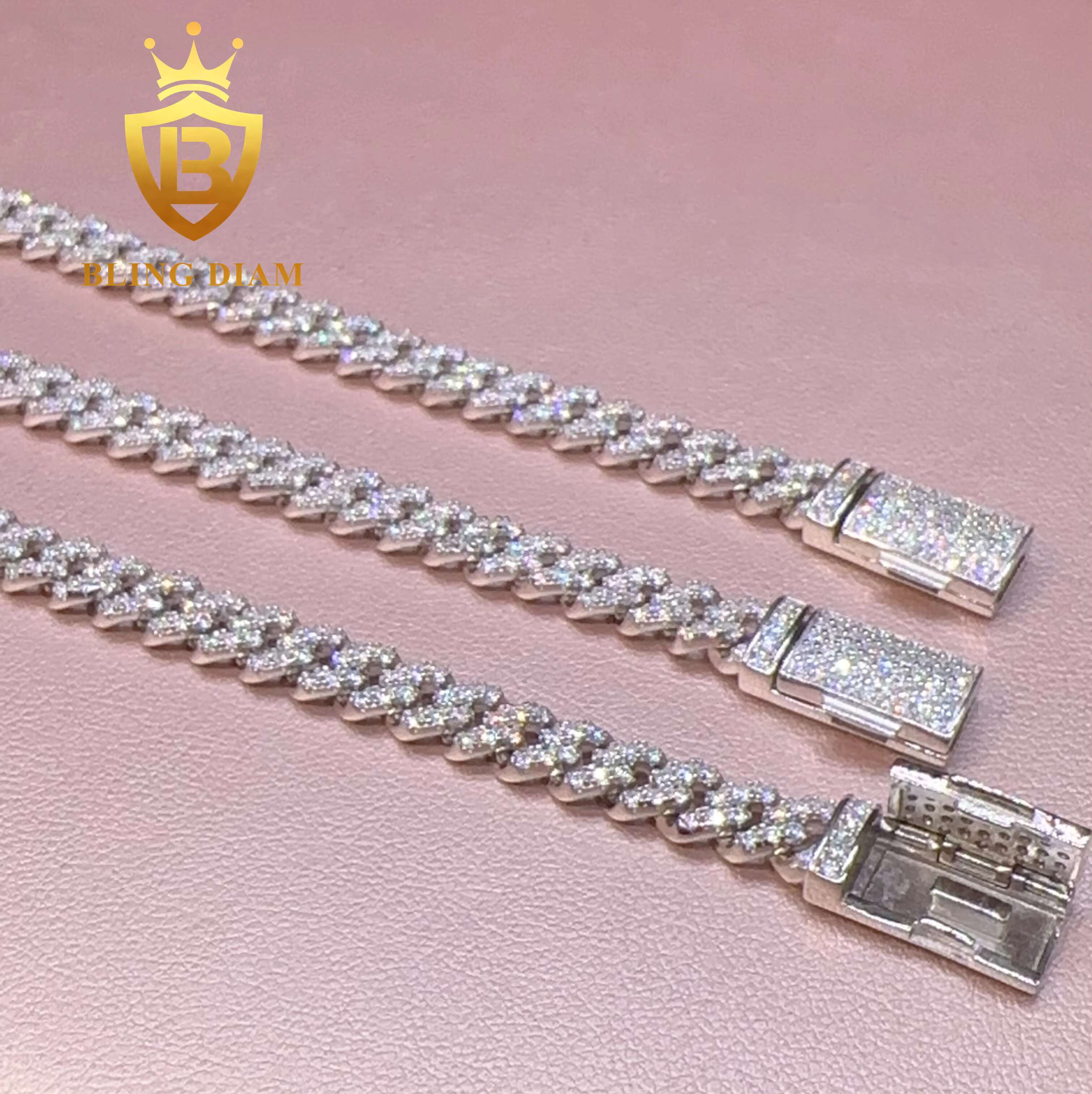Fashion Hip Pop Jewelry 6mm Width Silver Plated Iced Out Cubic Moissaniteia Brass Cuban Link Chain Bracelet
