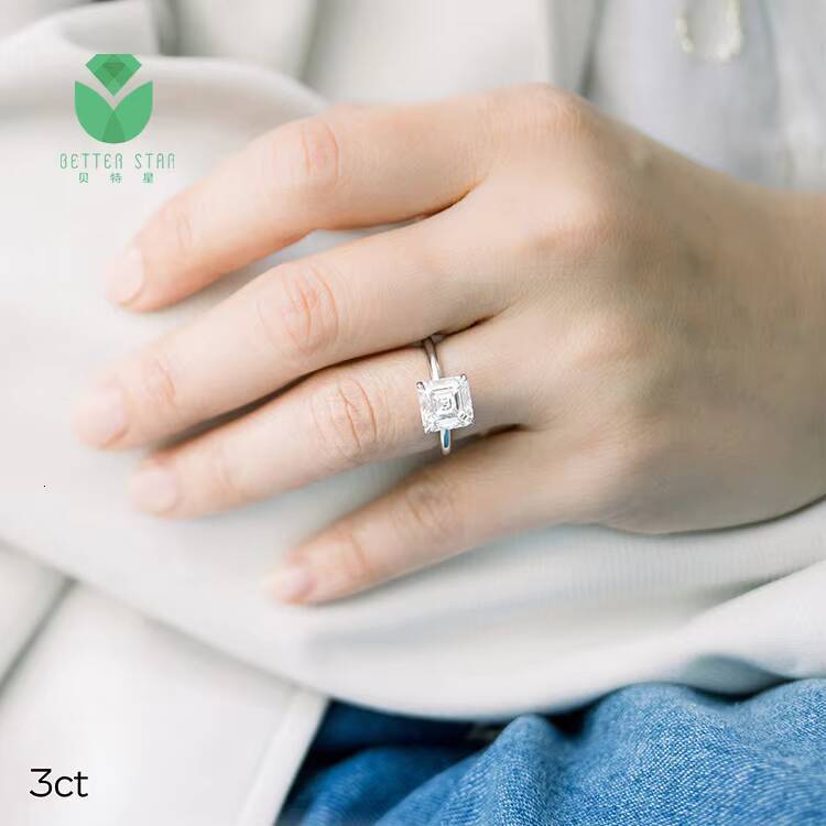 Real AU750 White Gold Lab Grown Diamond Engagement Ring Asscher Lab Created Solitaire Diamond Rings Engagement Diamond Rings
