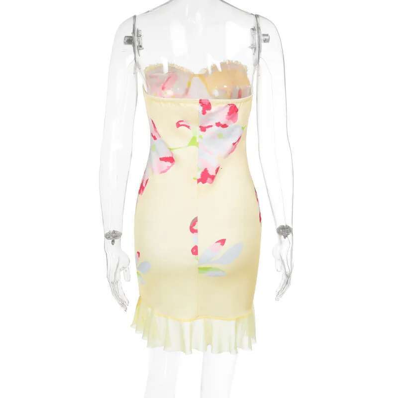 Dongdumaoyi Townlike Ruffles Print Slim Bodycon Dress Women Strapless Mini Spring Summer Mesh Niughtclub Sexy Party Dresses