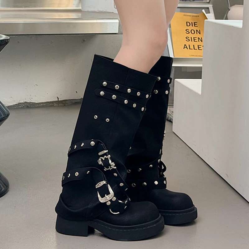 Women Flats Knee High Designer Platform Walking Shoes New Trend Motorcycle Boots Fashion Mujer Zapatos