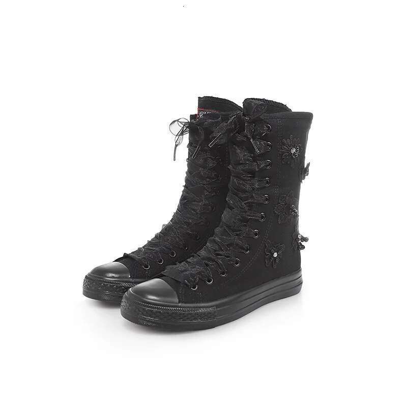 Spring medium-sized color lace-up pearl flower canvas shoes casual soft sole flat inner heightening couple large size women shoe
