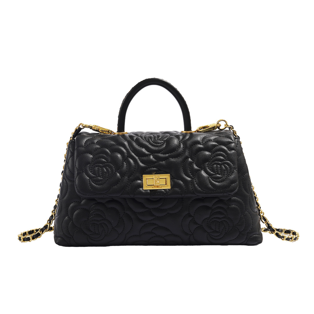 Camellia Embroidery Designer Bag for Women Retro Fashion PU Leather Handbag Crossbody One Shoulder Large Quantity Chain Bag